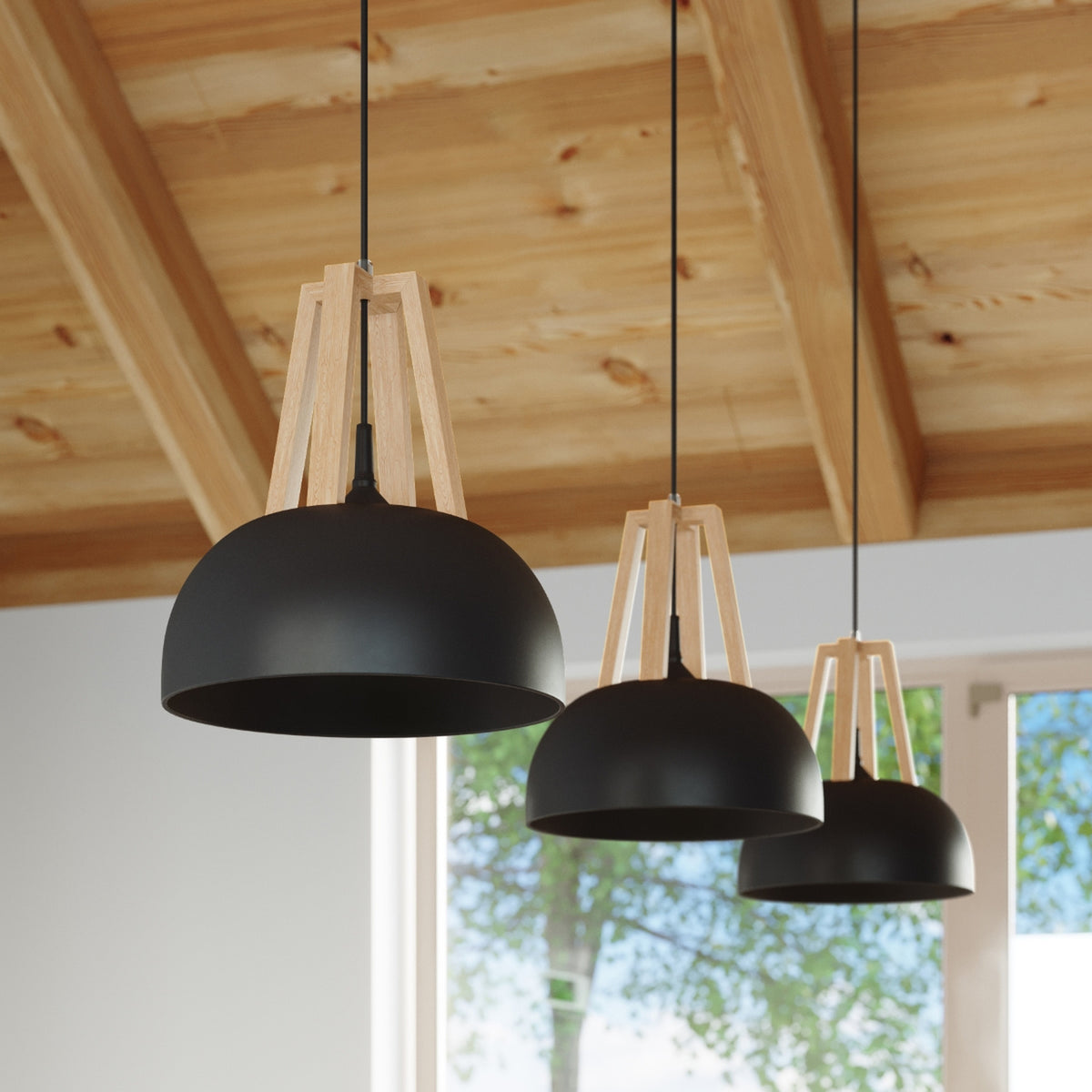 CASCO Pendelleuchte – Schwarz / Naturholz