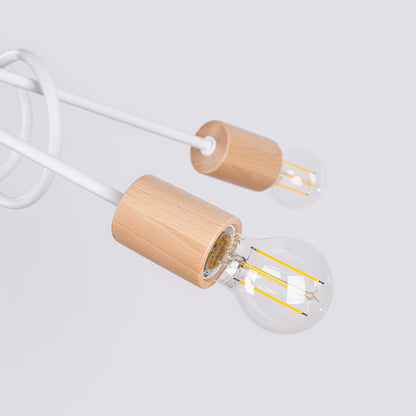 EMBER 5 Kronleuchter – Weiß / Naturholz